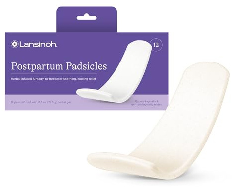 Lansinoh Postpartum Cooling Pads, Perineal Ice Packs, 12 Count, Witch Hazel Pads for Postpartum Care, Padsicles with Cooling and Comforting Aloe Vera