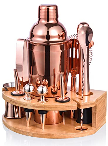 Esmula - Set di shaker da cocktail, 750 ml, 12 pezzi, in acciaio inox, regalo per uomini, donne, amici, per la casa, con ricettario per cocktail (oro rosa)