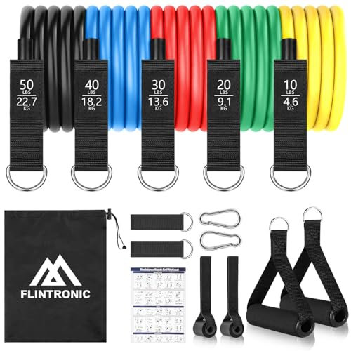 Flintronic Bandes de Résistance Élastique, 5 Kit Elastiques de Musculation, Niveaux Différents Allant Jusqu'à 150 lbs, pour Yoga, Étirement, Sculpture, Torsion, Perdre du Poids, Multicolore