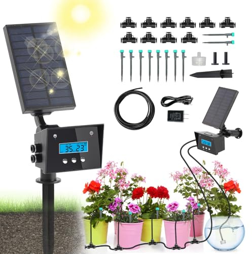 DAOTAILI Solar Drip Irrigation System, Automatic Irrigation System for Outdoor Gardening，2200mA Battery and rain Sensing Function,for courtyards, Balconies, Gardens, 10 Potted Plants