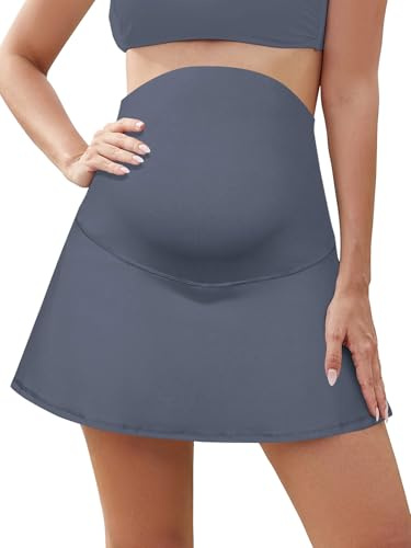 SHEKINI Maternità Gonne increspate vita alta Gonna sportiva sopra la pancia gonne pantaloncini interni, Blu, XXL