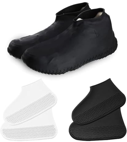 JIANGBINGREN 2 Pairs Reusable Waterproof Shoe Covers, Silicone Overshoes Rain Shoes Cover, Non-Slip Folding Shoe Protector Cover to Prevent Rain from Entering Shoes