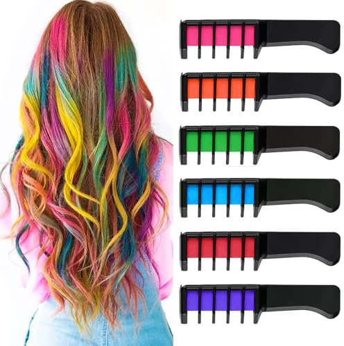 Kalolary 6 Couleurs Peignes Craie Cheveux, Temporaire Bright Crème Lavable Non Toxique Craie de Coloration pour Filles et Adultes Anniversaire Halloween Noël Fête Cosplay