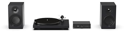 Pro-Ject Colorful Audio System E, verdadero sistema estéreo analógico HiFi, juego de alta fidelidad todo en uno, incluye tocadiscos Debut E, amplificador integrado Stereo Box E y caja de altavoces 5E