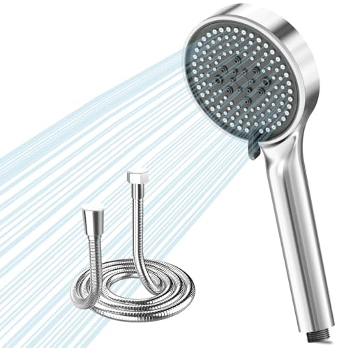 VEHHE Shower Head and Hose 1.5m, High Pressure Shower Heads with 5 Spray Modes, Large Shower Head with Anti-Clogging Liquid Silicone Nozzles, Universal Shower Hose and Head Set for Home Gym Spa