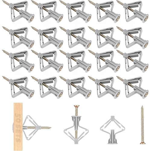 50 Pieces Cheville Brique Creuse, Cheville Forme Papillon, Fixations Pour Plaques De Plâtre, Cheville Placo pour Plaques Plâtre, Panneaux Fibres Gypse, Murs Creux