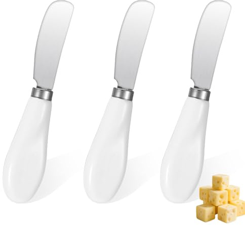 Elantales 3 Pack Stainless Steel Butter Knife Cheese Spreader Knife with Porcelain Handle Mini Serving Tongs Sandwich Spreader for Kitchen
