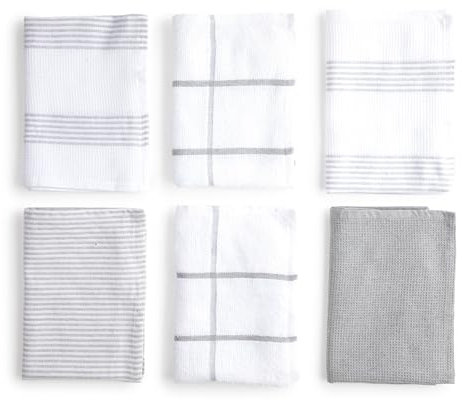 BOSKIMO Paños de Cocina Algodón Premium – Pack de 6 Trapos de Cocina Microfibra y Rizo, Trapos Cocina Algodón Absorbentes, Paños de Limpieza Blanco y Gris