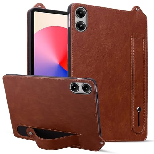 Tablettskydd Kompatibel med Xiaomi Redmi Pad SE 11 2025 Stötsäkert stativ Handrem Surfplattafodral Läder TPU Surfplattafodral Hemma för surfplatta(Kahverengi)