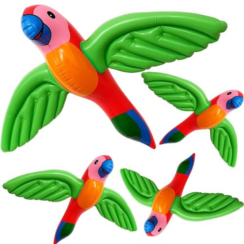 JazRvr 4 Stück Aufblasbare Tiere Für Pool, Papageien Spielzeug, Schwimmtiere Für Den Pool, Luftmatratze Tier, Ideal Für Poolparty, Strand Und Tropische Dekoration (58X75 cm)