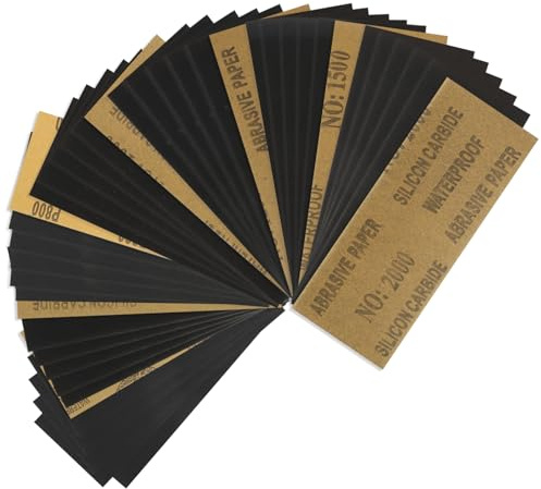 42PCS Papel De Lija, 9 x 3,6 pulgadas, 7 granos (400 600 800 1000 1200 1500 2000) Hojas abrasivas para lijado en seco o húmedo de madera, metal, coche, plástico, muebles y trabajos manuales