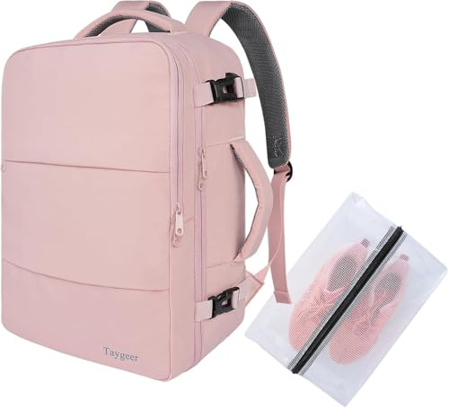 Taygeer Handgepäck 55x35x25, Reiserucksack Handgepäck Flugzeug 50L Groß, Travel Backpack mit Schuhtasche und Trocken-Nassfach, 18.4 Zoll Laptop Rucksack mit USB Ladeanschluss für Damen Teenager, Rosa