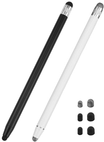 Lápiz capacitivo para tabletas táctiles y smartphones, juego de 2 con 6 puntas intercambiables, compatible con iPhone, iPad, Samsung, Huawei, Xiaomi, Chromebook y muchos otros, color negro y plateado