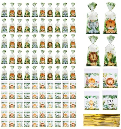 ATBUSS Sacchetti Regalo con Motivo Animale da 100 Pezzi, Sacchetti di Caramelle per Il Compleanno dei Bambini, Sacchetti di Imballaggio per Snack, Sacchetti di Caramelle per Feste.