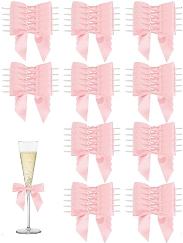 SanKristo 50PCS Lazos pequeños Decorativos Regalos de Satén Pequeño Manualidades Cierre Transparente para Envolver Regalos, árboles de Navidad y Decoraciones Boda, Rosa