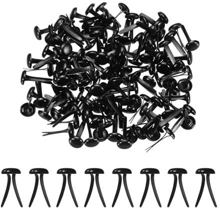 PATIKIL 120 Pcs Brads Paper Fasteners, 8 x 4.5 mm Metal Round Head Split Pins, Prong Brads for Scrapbooking Leather Craft Decorative DIY Supplies, Black