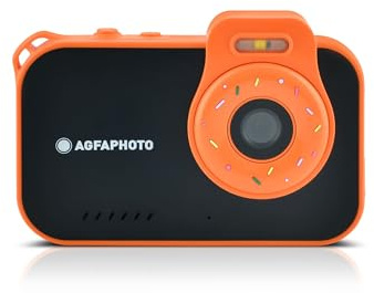AgfaPhoto Realikids Cam Waterproof 2 – Fotocamera per bambini impermeabile da 12 MP, video HD, modalità selfie, filtri e cornici, giochi integrati, batteria al litio, nera