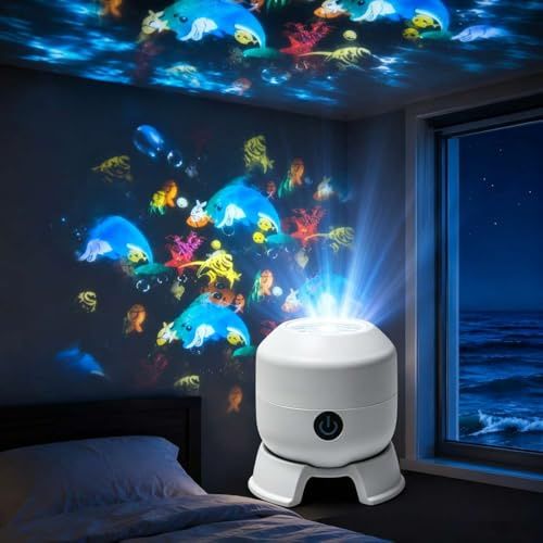 Genérico Proyector de luz led Giratorio y Dinámico Fondo Marino, Luz de Proyección Rotativa Colorida,Luz Nocturna Recargable USB para Dormitorio, Cine en Casa, Fiesta, Decoración de Navidad. (Océano)