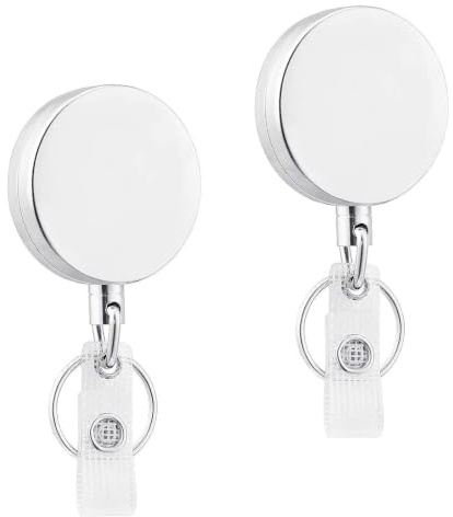 2 Pcs Porte Clé Rétractable Solide Enrouleur Extensible Clip Ceinture | Ressort en acier inoxydable, corde tressee resistante, boitier metallique antichoc, attache securisee rapide