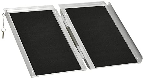 HOMCOM 2ft Aluminium Duo Wheelchair Ramp Pushchair Mobility Assistance Folding w/Carry Handle Locking Chain Portable 61L x 72W cm
