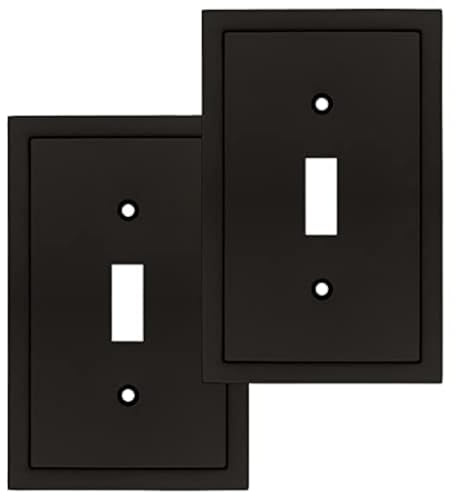 Henne Bery Modern Edge Decorative Wall Plate Switch Plate Outlet Cover, Durable Solid Zinc Alloy (Single Toggle 2PK, Matte Black)