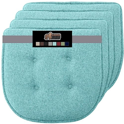 GORILLA GRIP Slip Resistant Tufted Chair Cushions, No Ties Required, Memory Foam Pads for Dining Room Kitchen Table Office Rocking Chairs, Plush Seat Cushion Pad, Home Decor, Set of 4 16x17, Turquoise