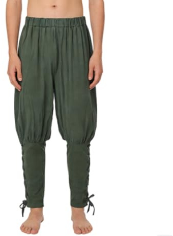 COSDREAMER Pantalón Pirata Vikingo Medieval para Hombre, Ejército Verde, Grande