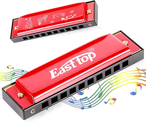 East top Blues Harmonica, Diatonic Armonica Key of C 10 Holes 20 Tones Mouth Organ harp harmonica For Adults, Kids, Beginners, Professionals and Students (Red), as a gift