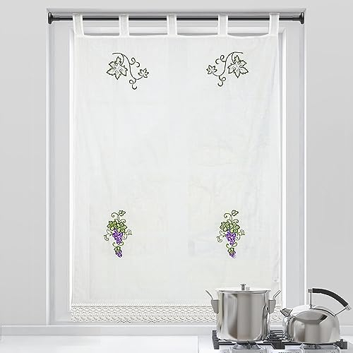 Dalina Textil - Cortina de Cocina Translúcido con Bordado, Cortina Media Altura para Cocina, Comedor, Marco de Puerta 1 Pieza de 100x150cm