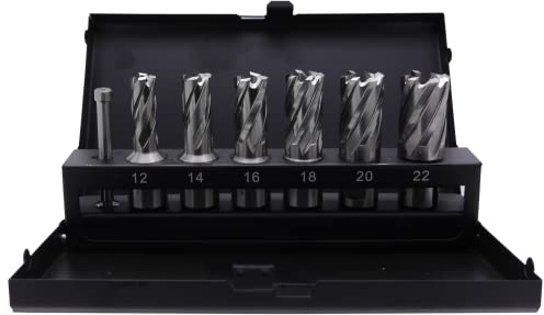 SMI HSS-E Kernbohrer SET 7 teilig 19 Weldon bestehend aus Kernbohrer 12, 14, 16, 18, 20, 22 und Zentrierbohrer Schnittiefe 30 mm