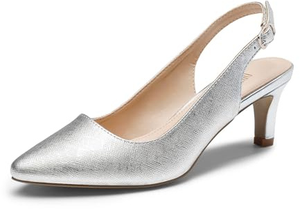 DREAM PAIRS Womens Slingback Sandals Pumps Pointed Toe Dress Party Court Shoes Ladies Kitten Heel Wedding Shoes SDHS2234W-E,Size 5,Silver-Pu,SDHS2234W-E