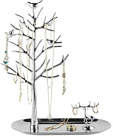 MORE&LESS Tree and Deer Jewelry Rack,for Ring Earrings Necklace Bracelet,Suitable for living rooms, bathrooms,offices,etc.