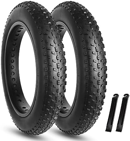 Hycline 2 Pack Fat Tires,20x4.0 Inch Folding Replacement Electric Fat Bike Tires Compatible Wide Mountain Snow Bike with Tire Levers