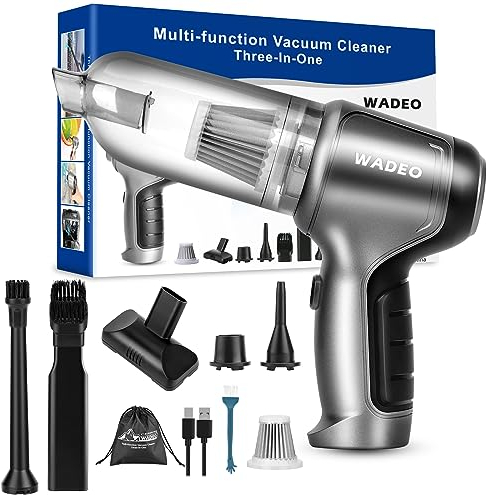 WADEO 3-in-1 Multifunktion-Handstaubsauger Kabellos, 12000PA Autostaubsauger USB aufladbar, 35 Minuten Laufzeit, Staubgebläse Druckluft mit Bürstenlosem Motor für Auto Zuhause Büro Tierhaare