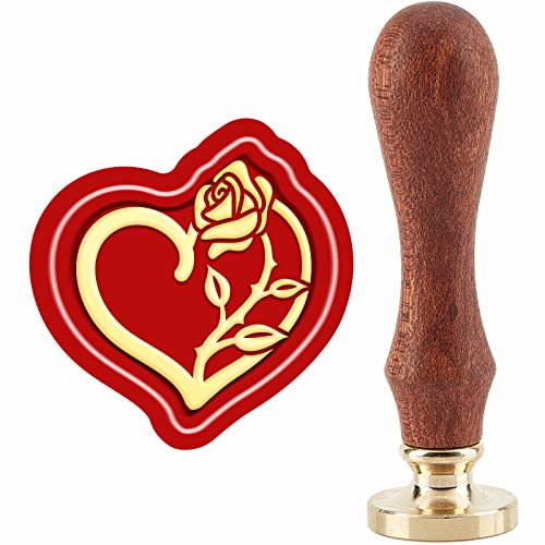 craspire Rosenwachs-Siegelstempel, Herz-Blumen-Siegelstempel, Kupfersiegel, Retro, Abnehmbarer Messing-Stempelkopf Mit Holzgriff Für Valentinstag, Umschläge, Briefe, Hochzeitseinladungen