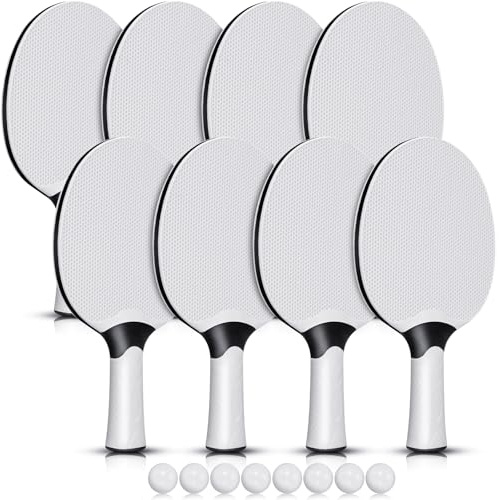 Junkin 8 Pieces Table Tennis Paddles Kit Professional Rackets Set Portable Composite Rubber Table Tennis Racquets with 8 Balls for Indoor and Outdoor(Gray)
