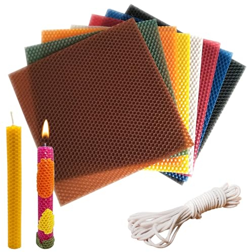Bienenwachsplatten,Bienenwachs-Kerzenherstellungsset,12 Stück Bienenwachs Blätter Mit Dimmbarem Docht,Bienenwachs Kerzen Set Für Die Kerzenherstellung,DIY-Handwerk(20 * 20)