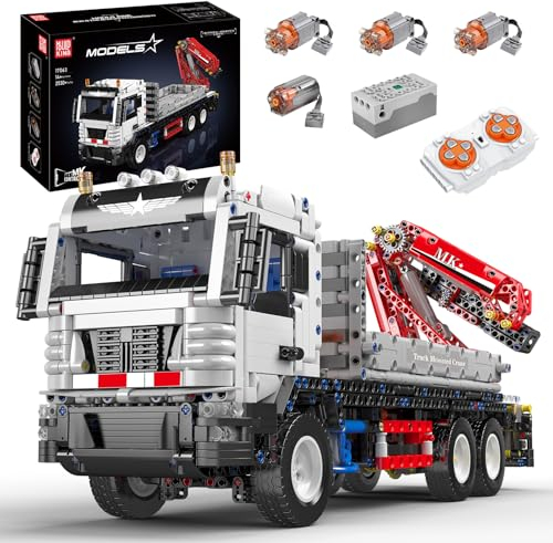 Mould King 17063 Technik Kran LKW Modell, 2530 Teile Technologie Ferngesteuert Kranwagen Bausteine, Klemmbausteine Spielzeug mit Fernbedienung und App Dual Control