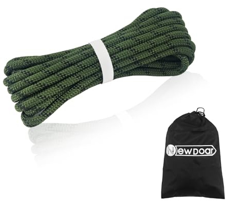 NewDoar Corda da arrampicata statica, certificata CE e UIAA, 14 KN, 8 mm, ad alta resistenza, doppia treccia, corda di sicurezza per sopravvivenza all'aperto, escursionismo, alpinismo (verde militare,