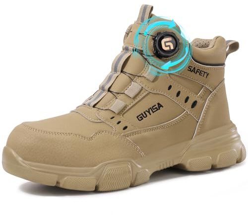 GUSAYEX Steel Toe Cap Boots Mens Lightweight Safety Boots with Puncture Resistant Midsole and Swivel Buckle Quick-Lace Work Boots for Construction Warehouse and Industrial Use