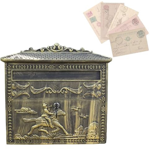 Cast Metal Post Box, Mail Box Wall Mounted Traditional Style Antique Letterbox, English-Style Wall-Mount Mailbox, Cast Aluminum, for A4 Letters, with Roof