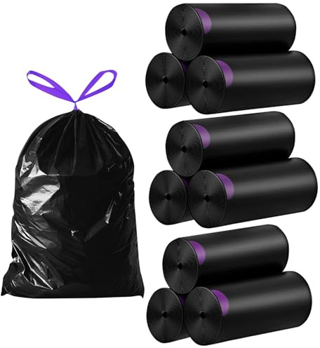 FWEEK 261 stycken soppåsar 25 l, svart soppåse med dragsko, slitstark och tät, soppåsar med dragband för 25–35 liter soptunna, 9 rullar