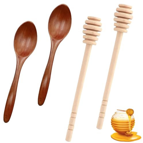 4 Pcs Wooden Honey Sticks, Honey Spoon, Durable and Easy to Clean Honey Stirring Sticks for Tea, Coffee, Jam, and Wedding Party Favors, Natural Wooden Spoons for Honey