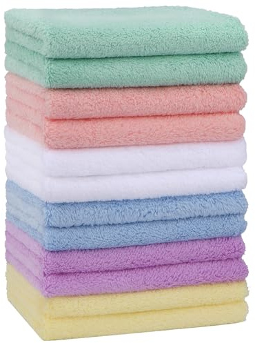 HOMEXCEL 12 Pack Soft Coral Fleece Baby Washcloths Face Towels, 7 x 9 Inch
