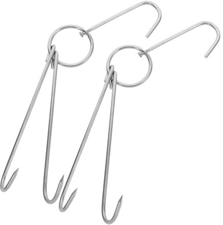 KOCKSHION 2 Pièces Crochets de Viande Acier Inoxydable Lot de Crochets Double pour Barbecue Fumage Outils de Cuisine pour Viande Rôtissage Robustes Faciles