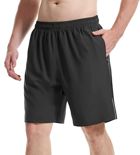Cimic Men's Casual Shorts Quick Drying Gym Lightweight Workout Running or Training Shorts with Zipper Pockets-D3050-Black-L
