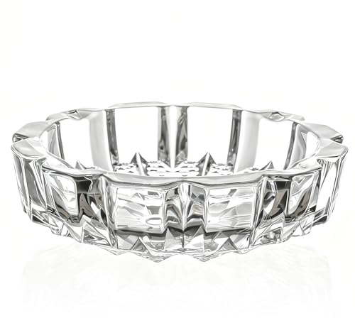 ZhouZGlass Ashtray, Crystal Heavy Glass Ashtray for Cigarettes & Cigars, Clear Home Ashtrays for Indoor and Outdoor Decorative (Round)