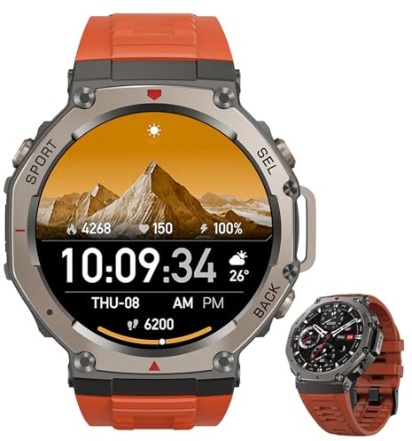 GPS Sports Smartwatch, 1.43 Orologio Smartwatch Uomo con GPS Sport, Llamadas Bluetooth, Monitor de Frecuencia Cardíaca, 170+ Modos Deportivos, Compatibile iOS e Android (Rosso)