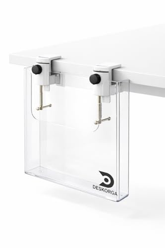DESKORGA Pack de 2 Support Documents A4 en Acrylique Transparent – Porte-Brochures A4 avec Fixation au Bureau par Pinces – Organisateur de Bureau Gain de Place