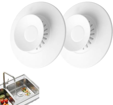 Universella avloppsproppar uppsättning med 2, dräneringsplugg diskbänk och handfat, silikonplugg med hårsil, badkarsproppar, tät förslutning mot lukt, enkel tryckdesign, vit